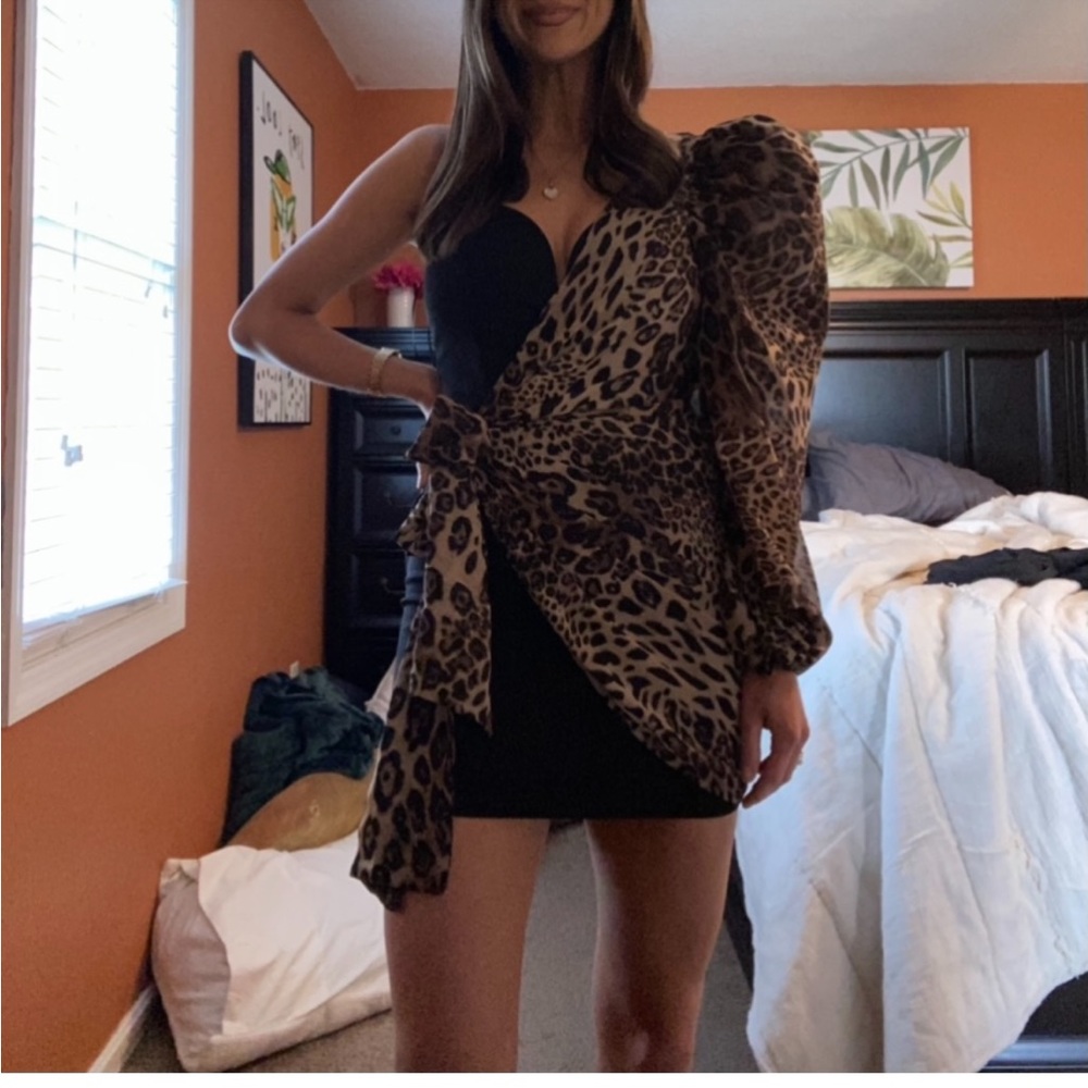 Nasty Gal One Shoulder Cheetah Mini Dress